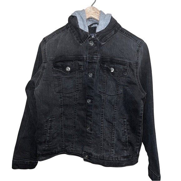 The Children's Place Other - The Childrens Place Kids Boys Girls Black Denim Jean Jacket With Hoodie Size 14
